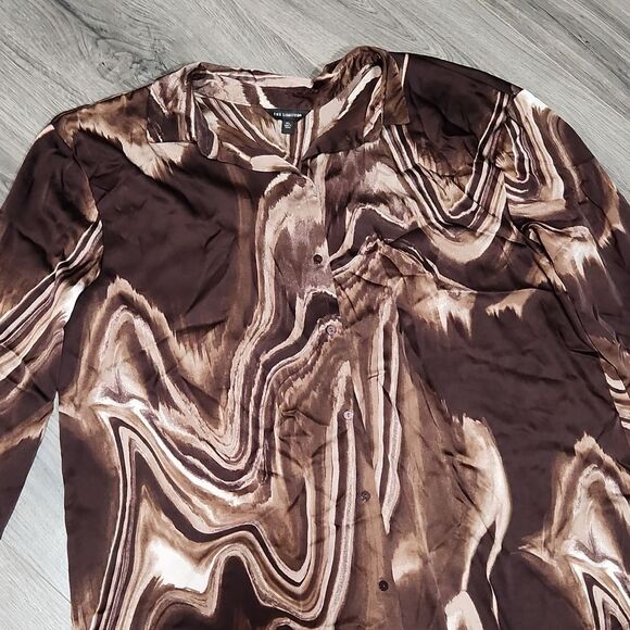 The Limited Choc Brown Swirl Silky Long Sleeve Button Top - Picture 1 of 5